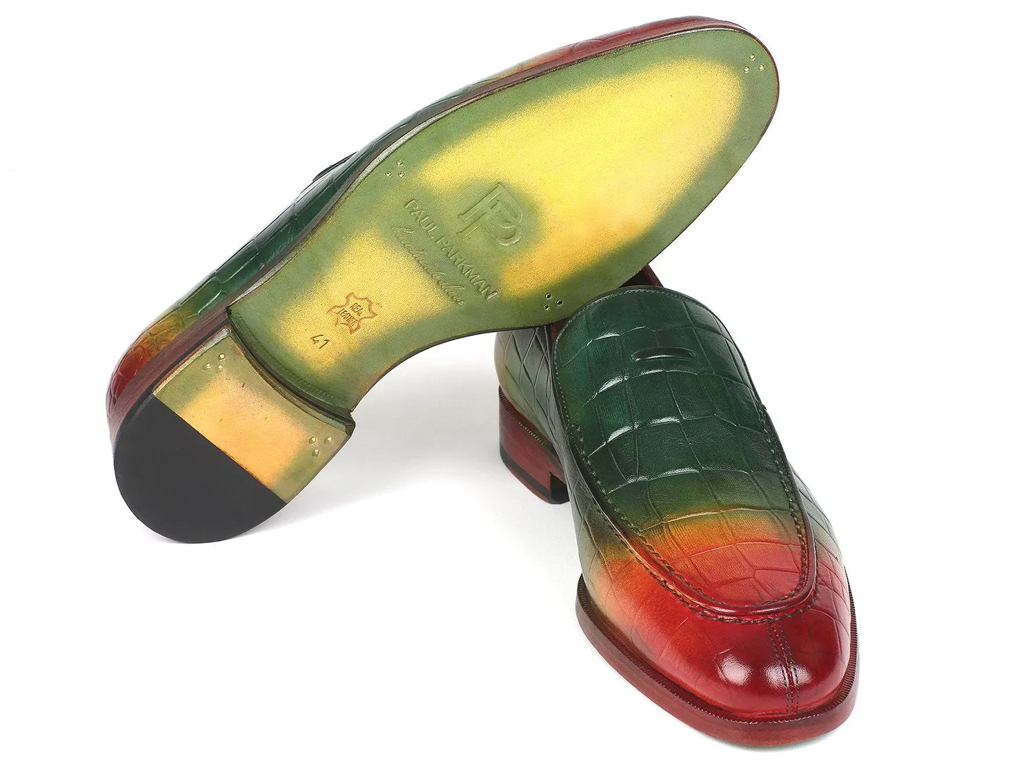 Paul Parkman Schuhe Paul Parkman Herren-Loafer aus Krokodilgeprägtem Kalbsleder in Mehrfarben