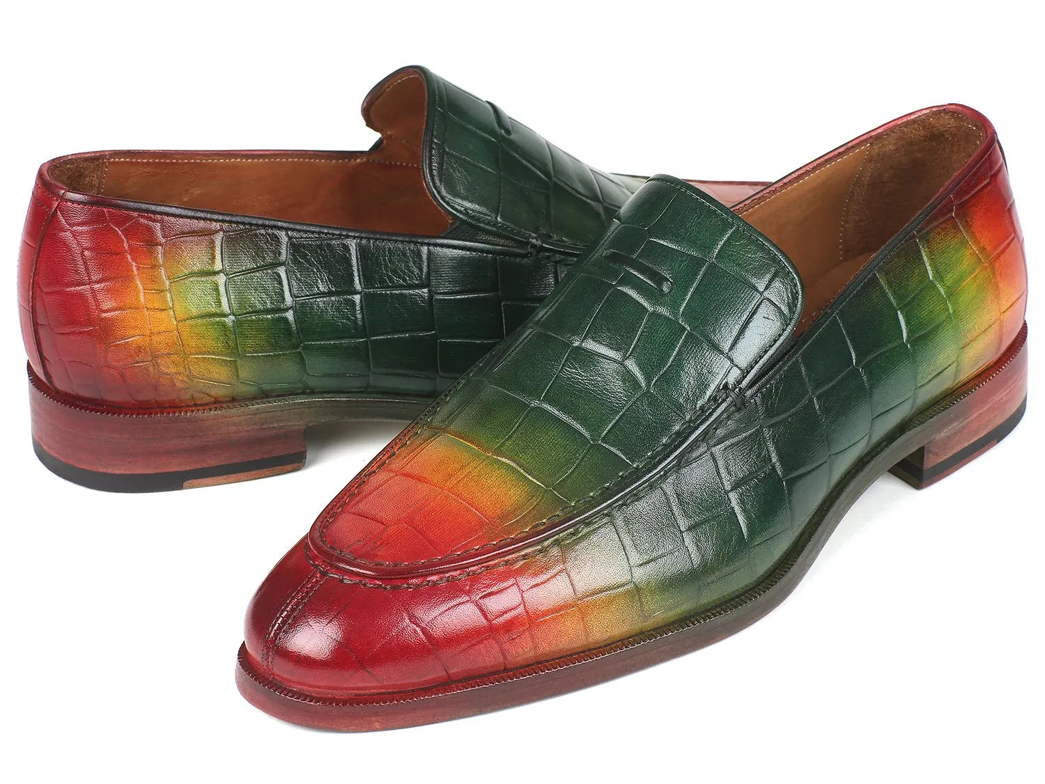 Paul Parkman Schuhe Paul Parkman Herren-Loafer aus Krokodilgeprägtem Kalbsleder in Mehrfarben