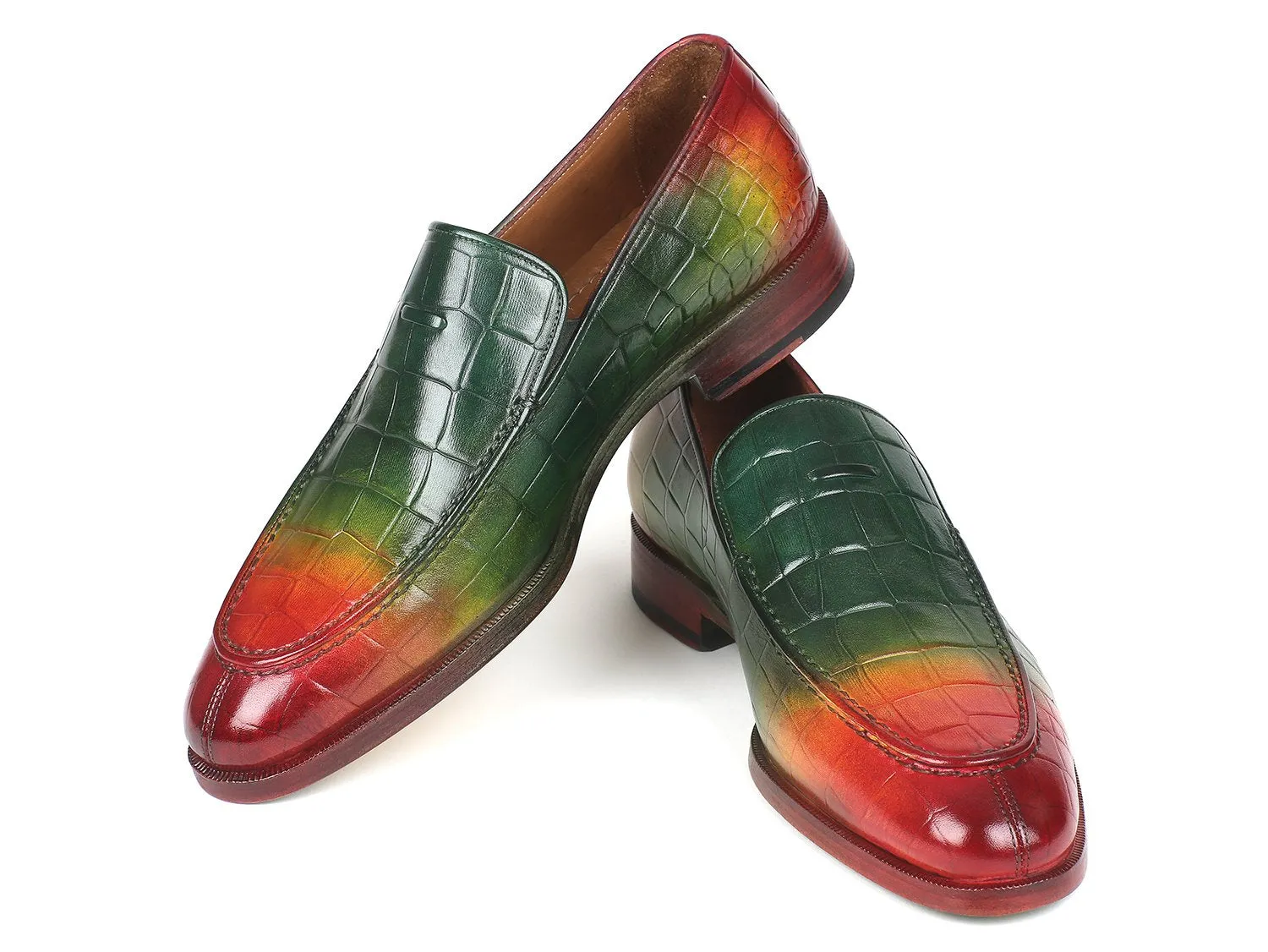 Paul Parkman Schuhe Paul Parkman Herren-Loafer aus Krokodilgeprägtem Kalbsleder in Mehrfarben