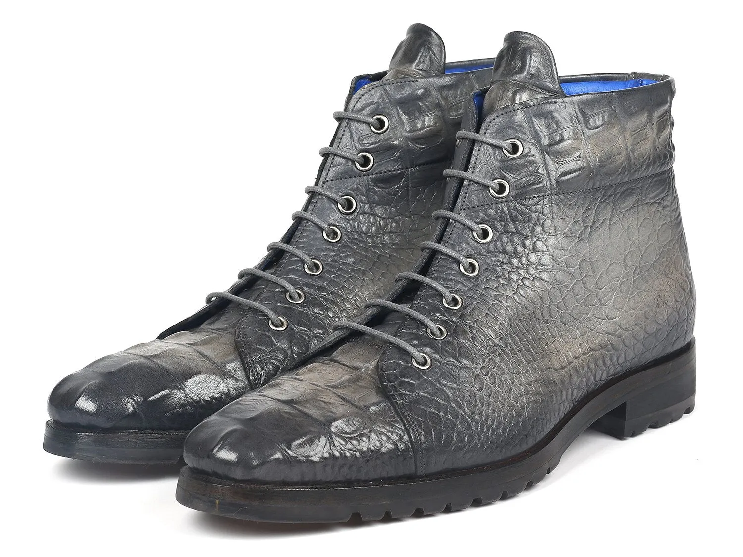 Paul Parkman Schuhe Paul Parkman Herrenstiefel aus krokodilgeprägtem Leder in Grau