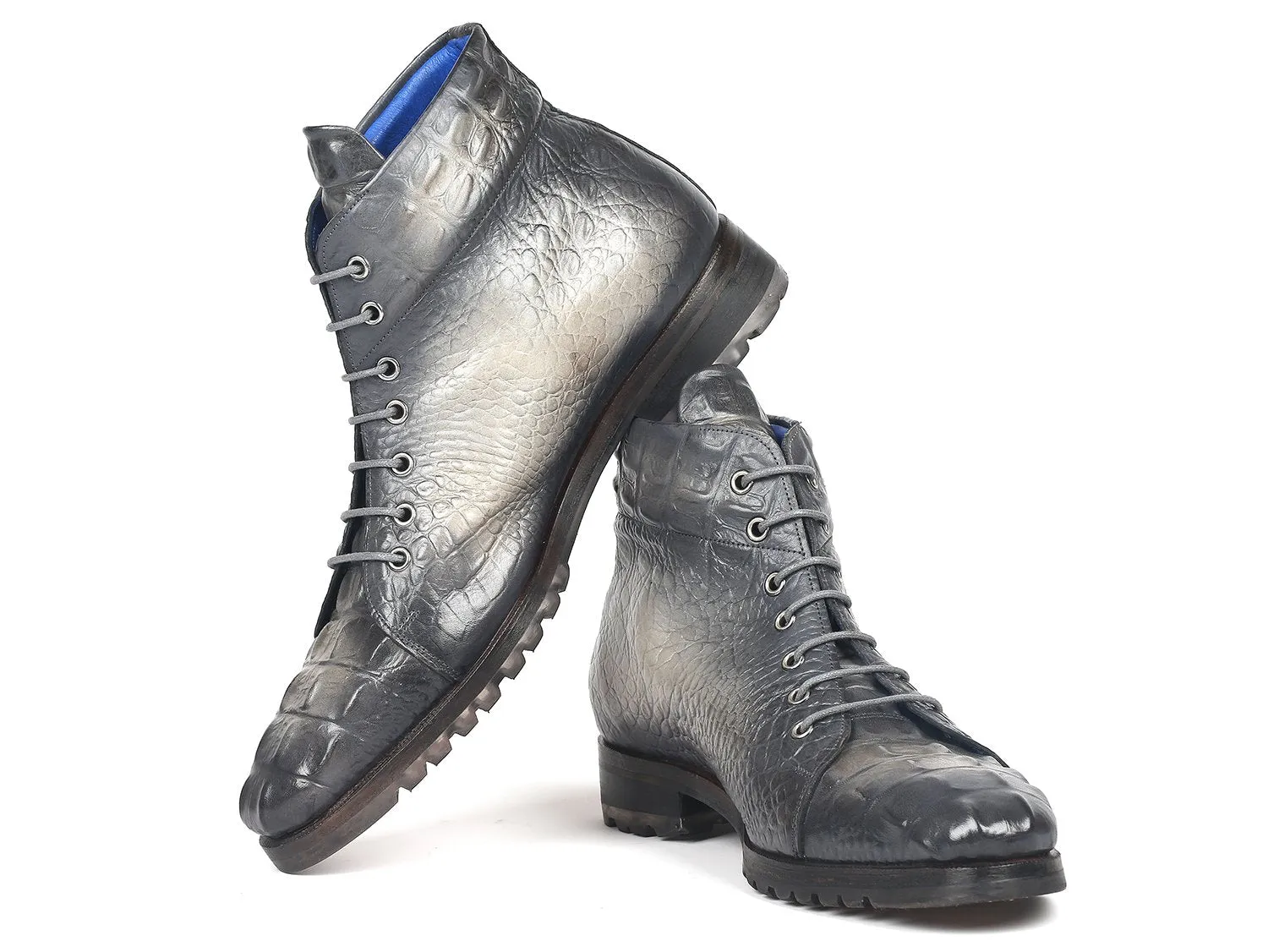 Paul Parkman Schuhe Paul Parkman Herrenstiefel aus krokodilgeprägtem Leder in Grau