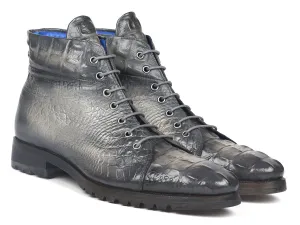 Paul Parkman Schuhe Paul Parkman Herrenstiefel aus krokodilgeprägtem Leder in Grau