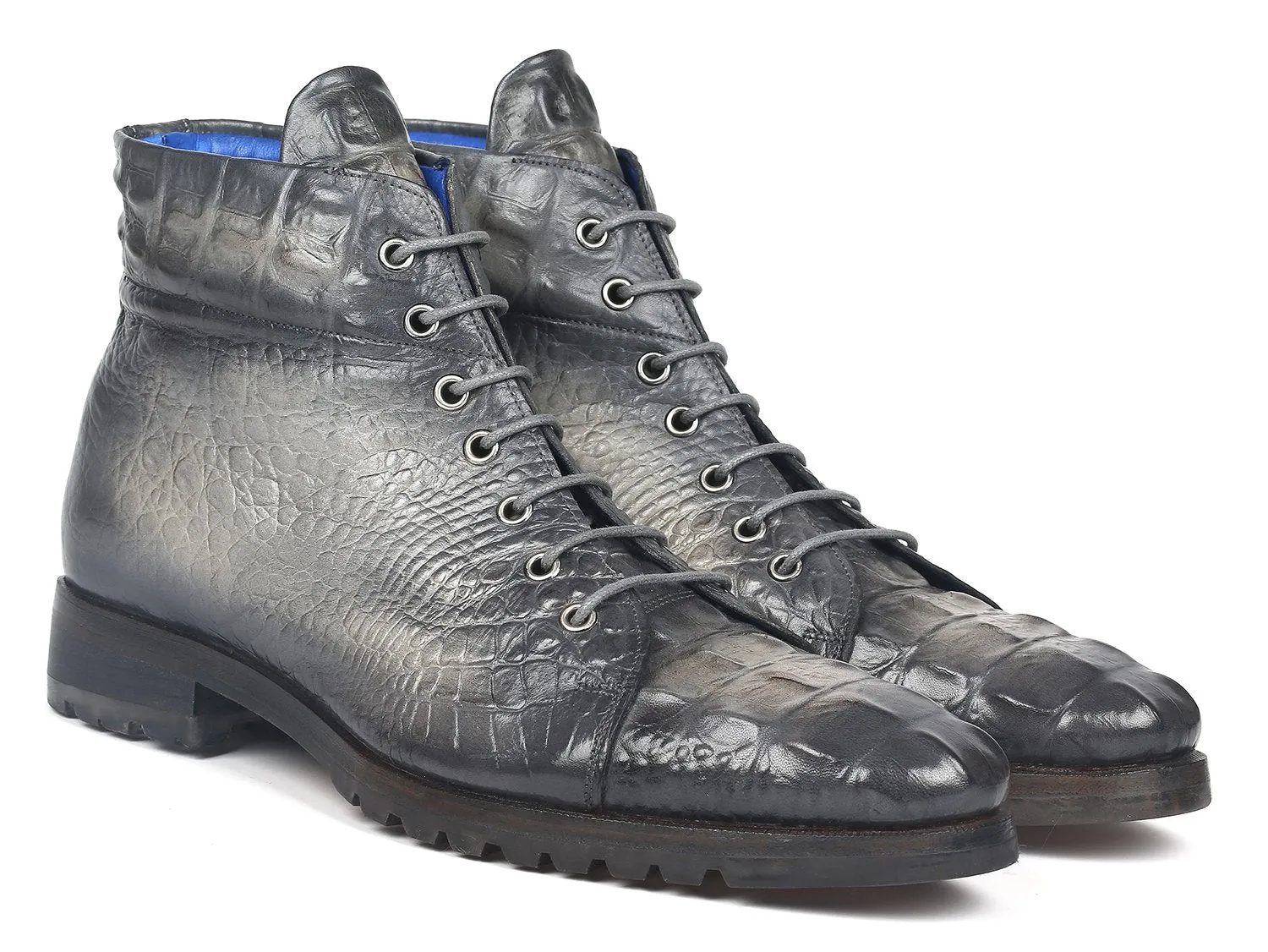 Paul Parkman Schuhe Paul Parkman Herrenstiefel aus krokodilgeprägtem Leder in Grau