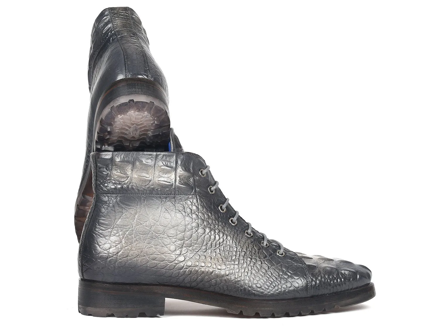 Paul Parkman Schuhe Paul Parkman Herrenstiefel aus krokodilgeprägtem Leder in Grau