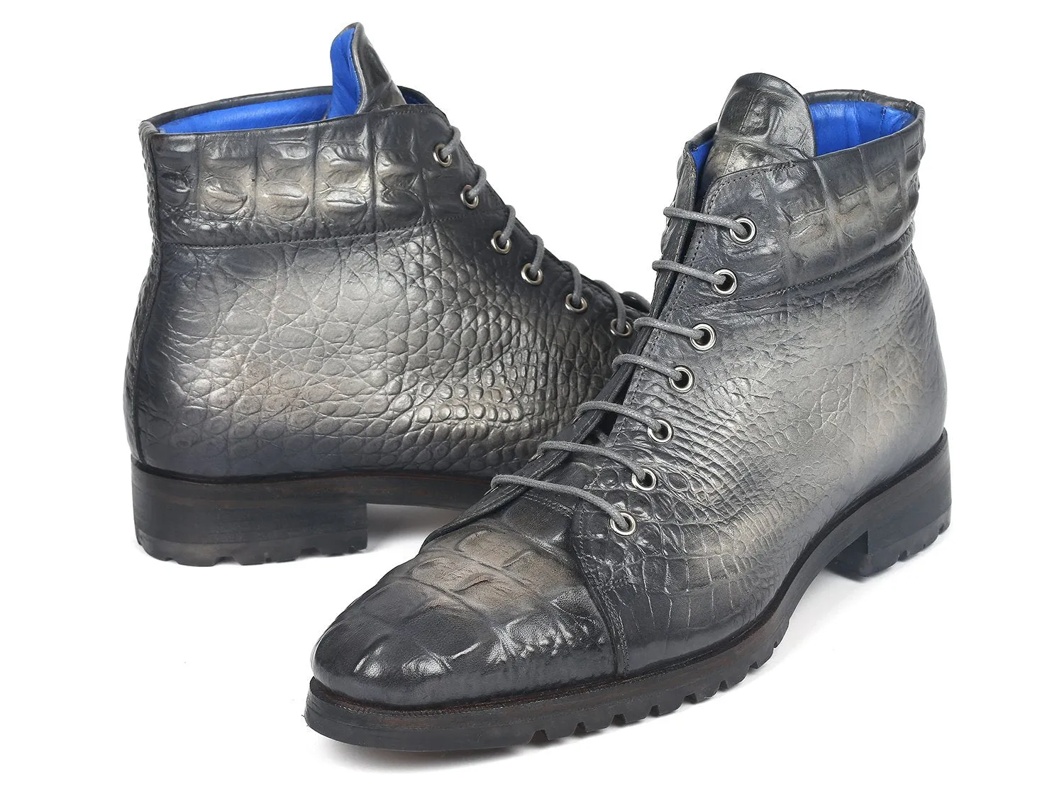 Paul Parkman Schuhe Paul Parkman Herrenstiefel aus krokodilgeprägtem Leder in Grau