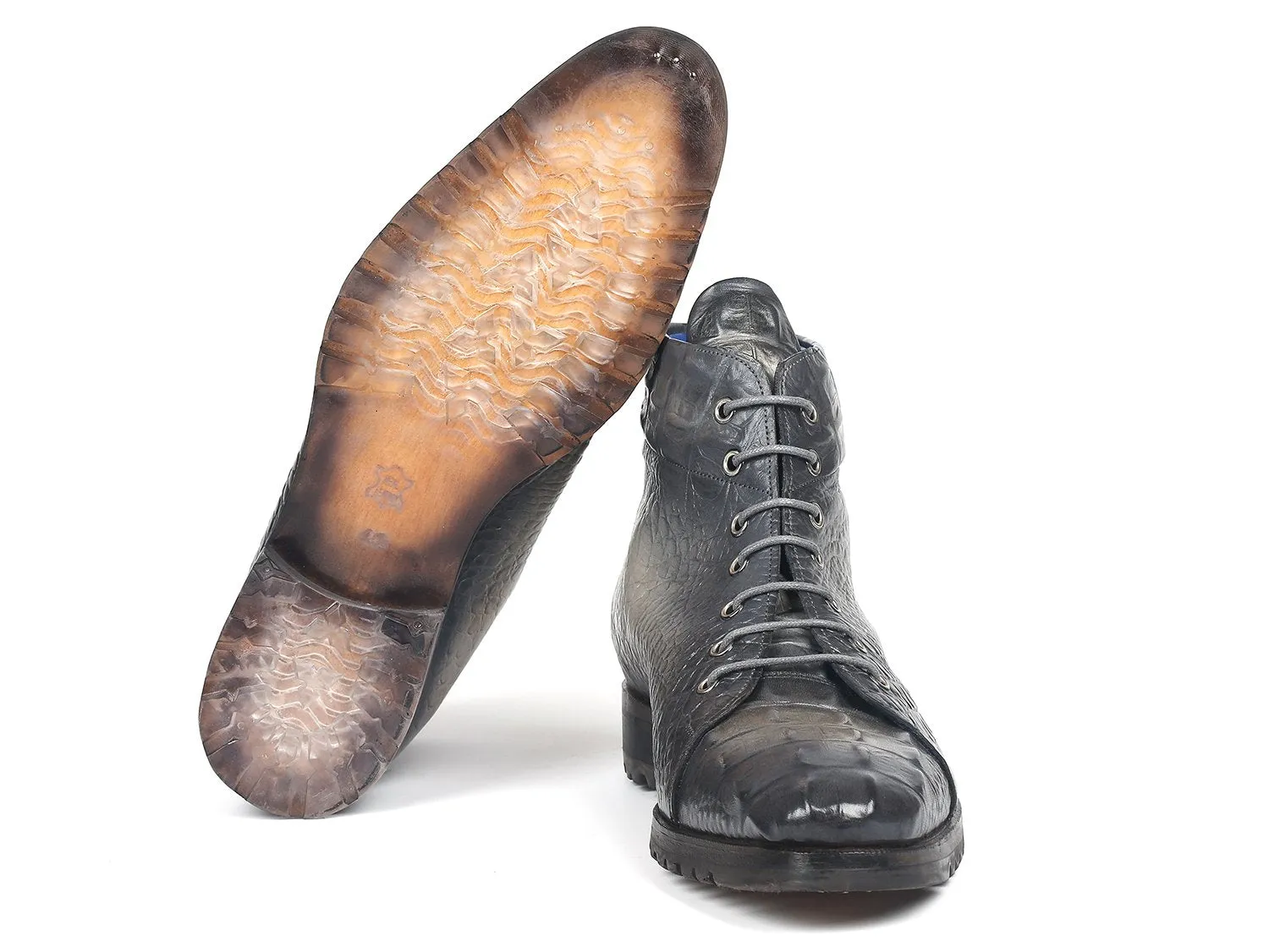 Paul Parkman Schuhe Paul Parkman Herrenstiefel aus krokodilgeprägtem Leder in Grau