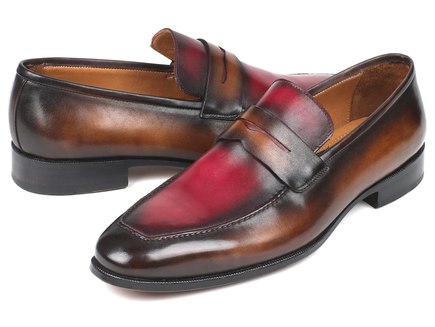 Paul Parkman Schuhe Paul Parkman Herren-Handbemalte Lederloafers in Braun & Bordeaux