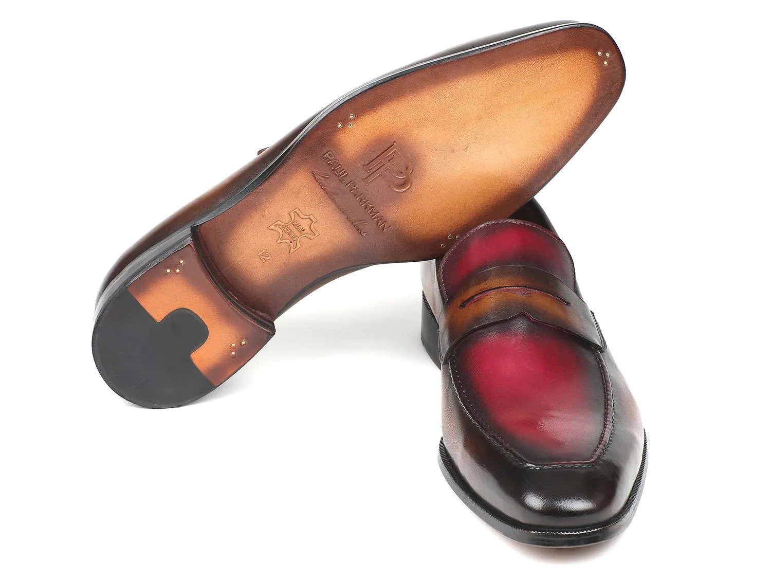 Paul Parkman Schuhe Paul Parkman Herren-Handbemalte Lederloafers in Braun & Bordeaux