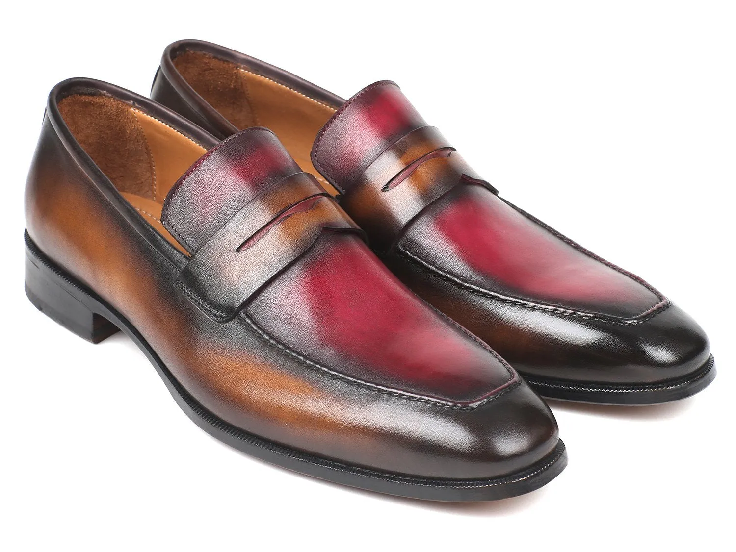 Paul Parkman Schuhe Paul Parkman Herren-Handbemalte Lederloafers in Braun & Bordeaux