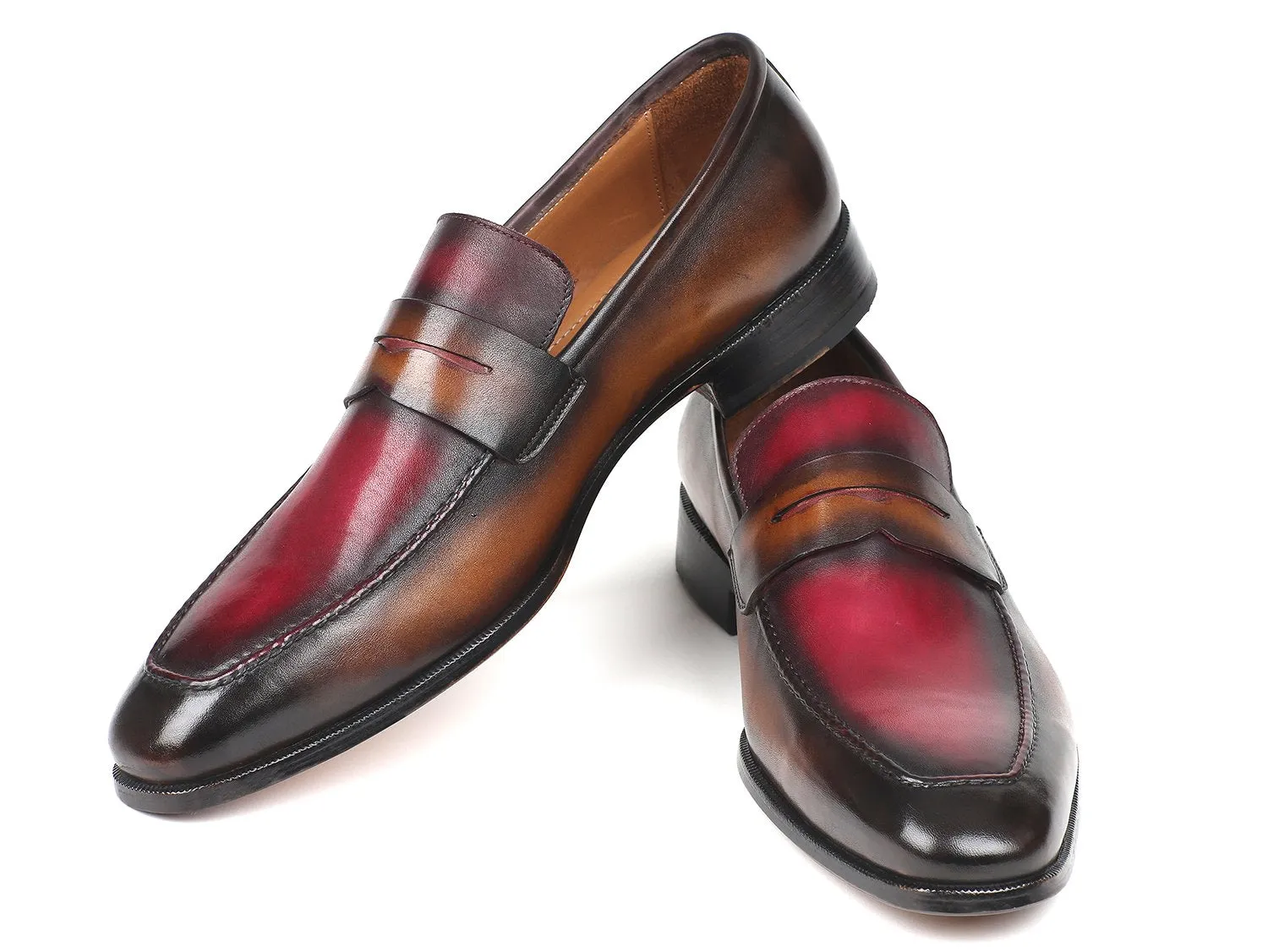 Paul Parkman Schuhe Paul Parkman Herren-Handbemalte Lederloafers in Braun & Bordeaux