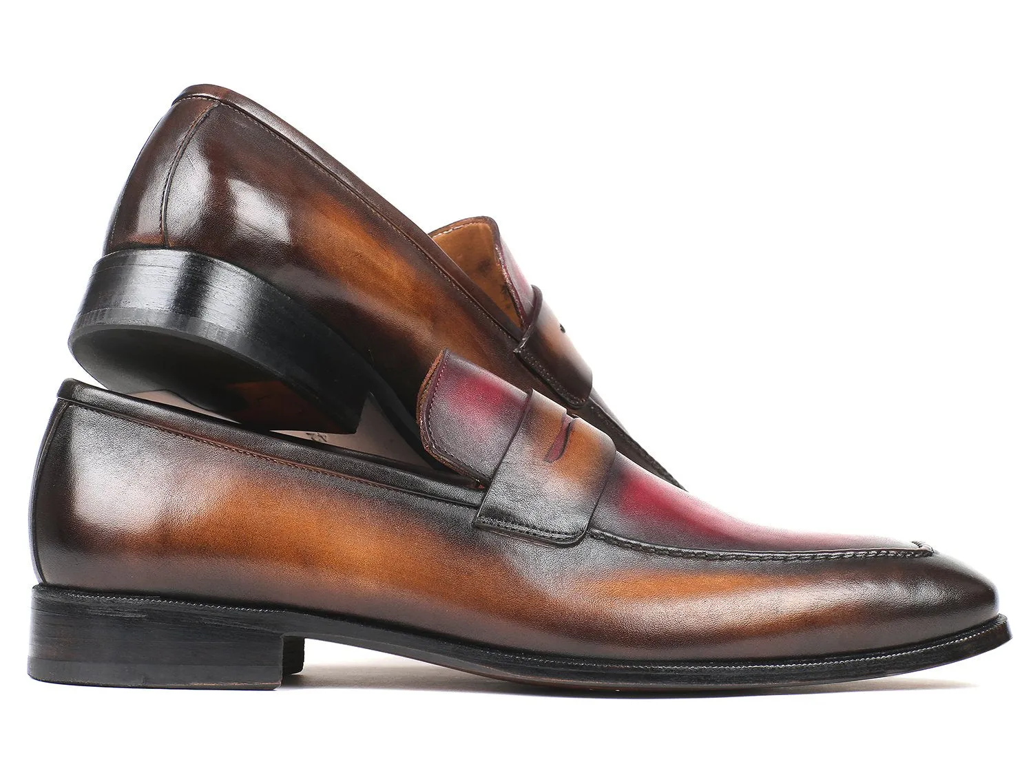 Paul Parkman Schuhe Paul Parkman Herren-Handbemalte Lederloafers in Braun & Bordeaux