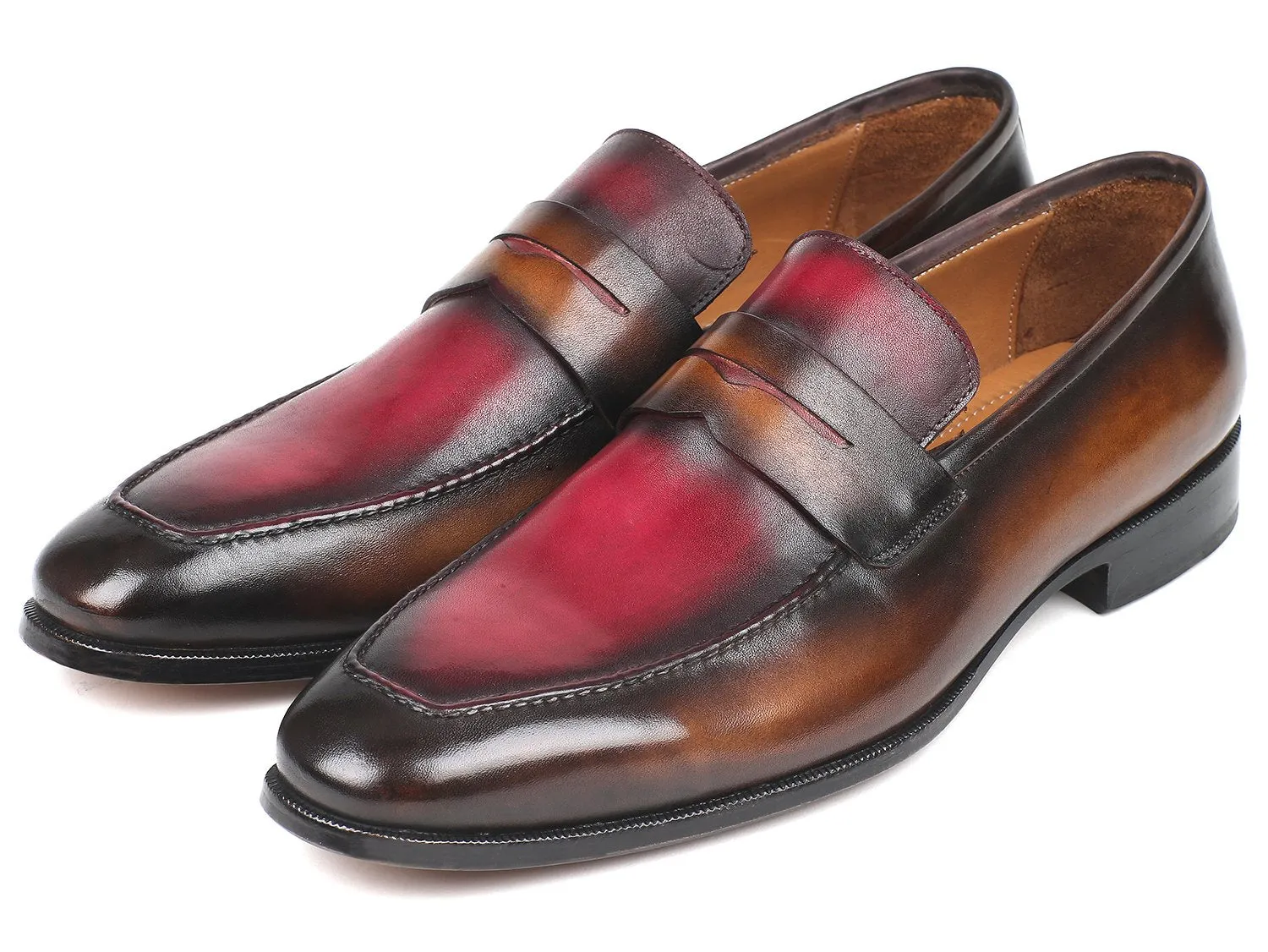Paul Parkman Schuhe Paul Parkman Herren-Handbemalte Lederloafers in Braun & Bordeaux