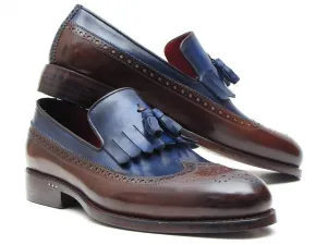 Paul Parkman Schuhe Paul Parkman Herren-Leder-Kiltie-Quasten-Loafer in Dunkelbraun & Marineblau