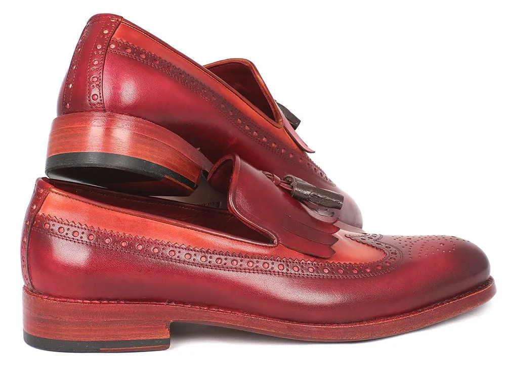 Paul Parkman Schuhe Paul Parkman Herren-Leder-Kiltie-Quasten-Loafer in Tabak & Bordeaux