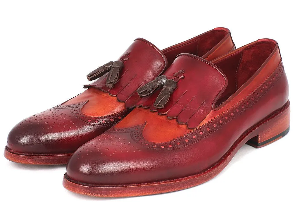 Paul Parkman Schuhe Paul Parkman Herren-Leder-Kiltie-Quasten-Loafer in Tabak & Bordeaux