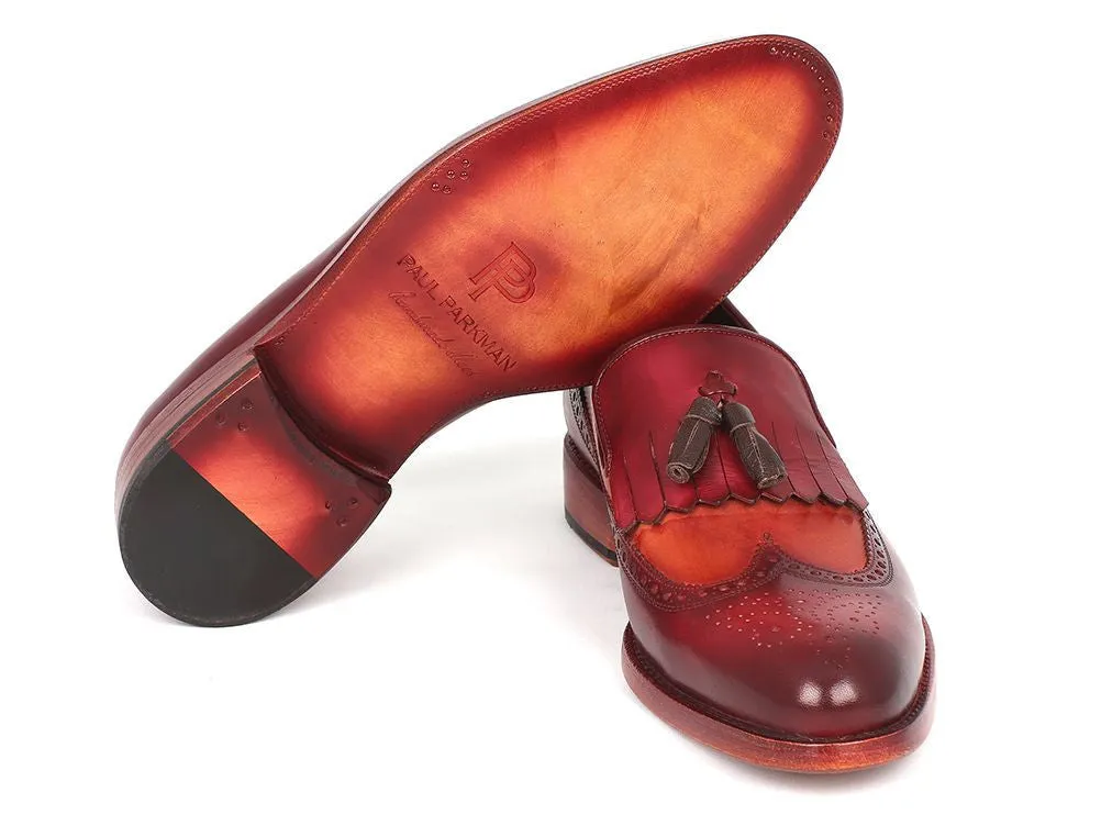 Paul Parkman Schuhe Paul Parkman Herren-Leder-Kiltie-Quasten-Loafer in Tabak & Bordeaux