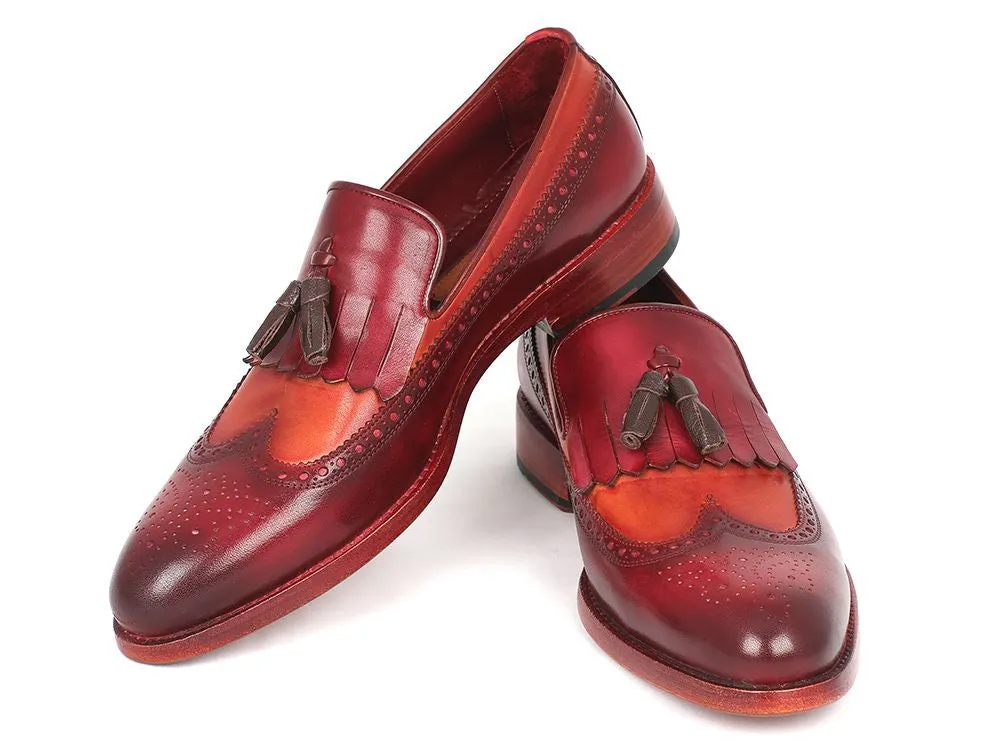 Paul Parkman Schuhe Paul Parkman Herren-Leder-Kiltie-Quasten-Loafer in Tabak & Bordeaux