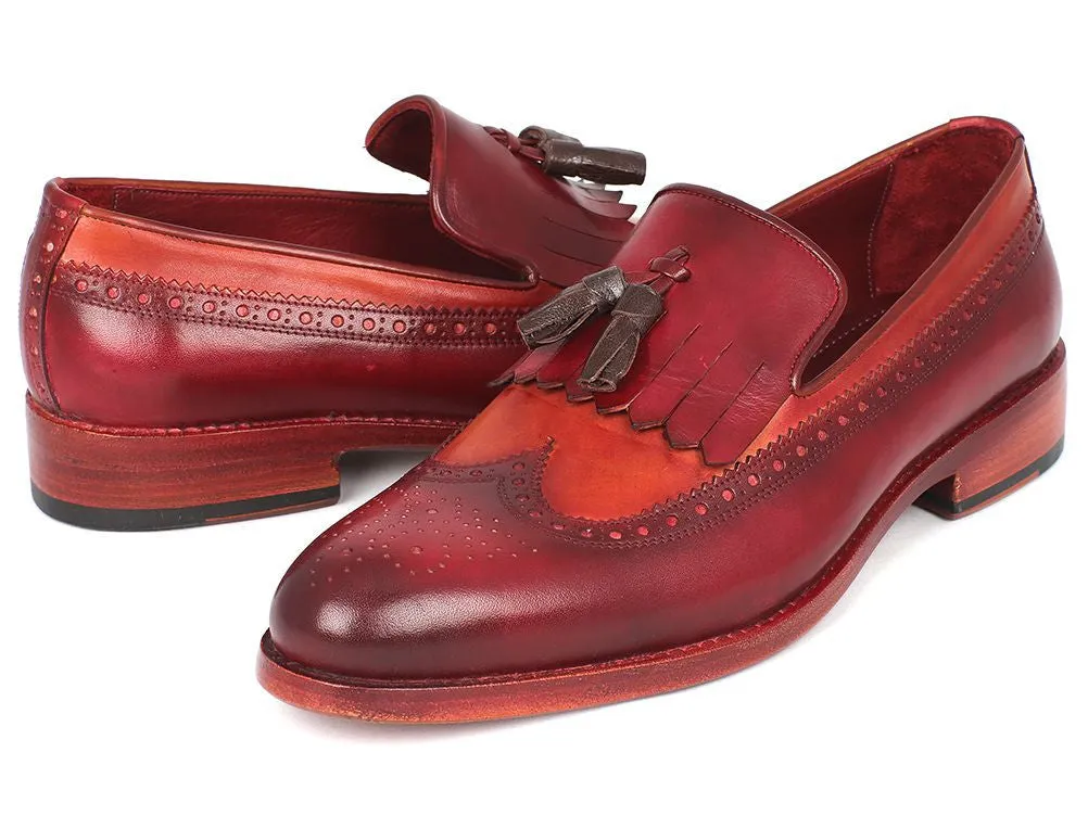 Paul Parkman Schuhe Paul Parkman Herren-Leder-Kiltie-Quasten-Loafer in Tabak & Bordeaux
