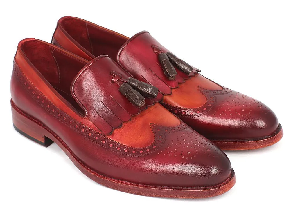 Paul Parkman Schuhe Paul Parkman Herren-Leder-Kiltie-Quasten-Loafer in Tabak & Bordeaux
