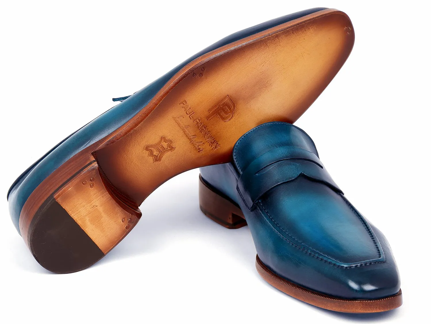 Paul Parkman Schuhe Paul Parkman Herren-Penny-Loafer aus Kalbsleder in Blau & Türkis
