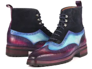 Paul Parkman Schuhe Paul Parkman Herren Wingtip Gummisohlen Stiefel in Lila, Hellblau & Marine
