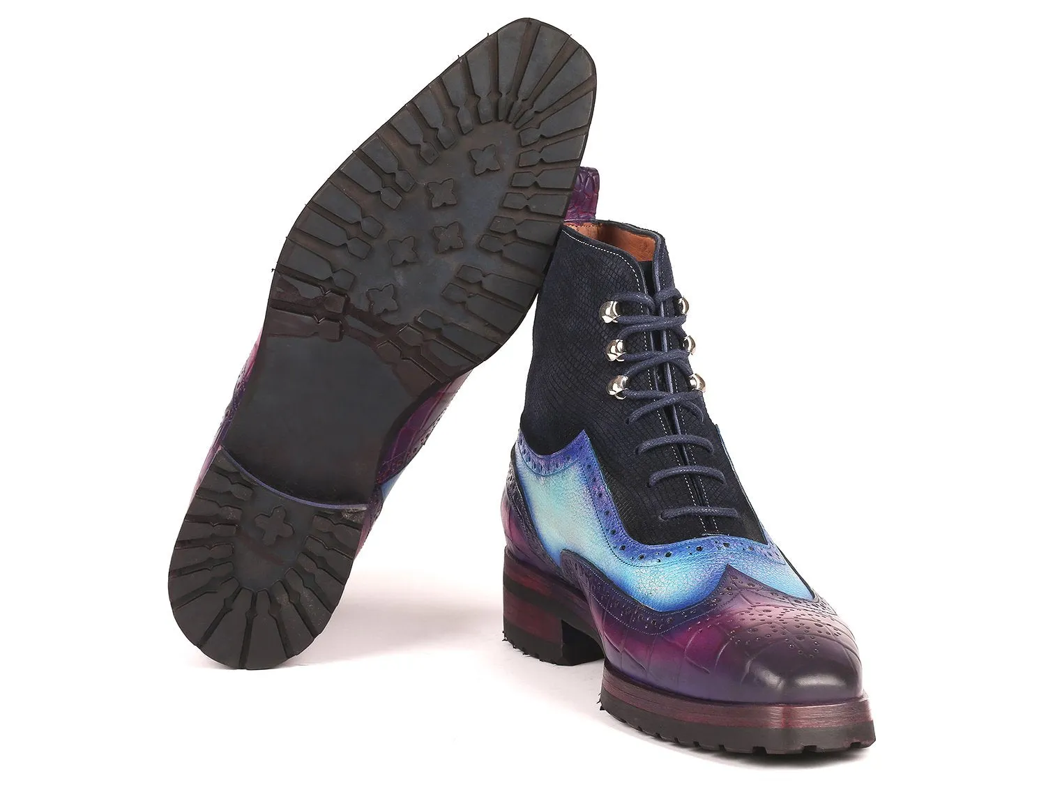Paul Parkman Schuhe Paul Parkman Herren Wingtip Gummisohlen Stiefel in Lila, Hellblau & Marine