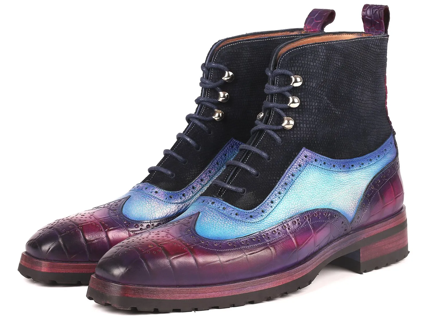 Paul Parkman Schuhe Paul Parkman Herren Wingtip Gummisohlen Stiefel in Lila, Hellblau & Marine