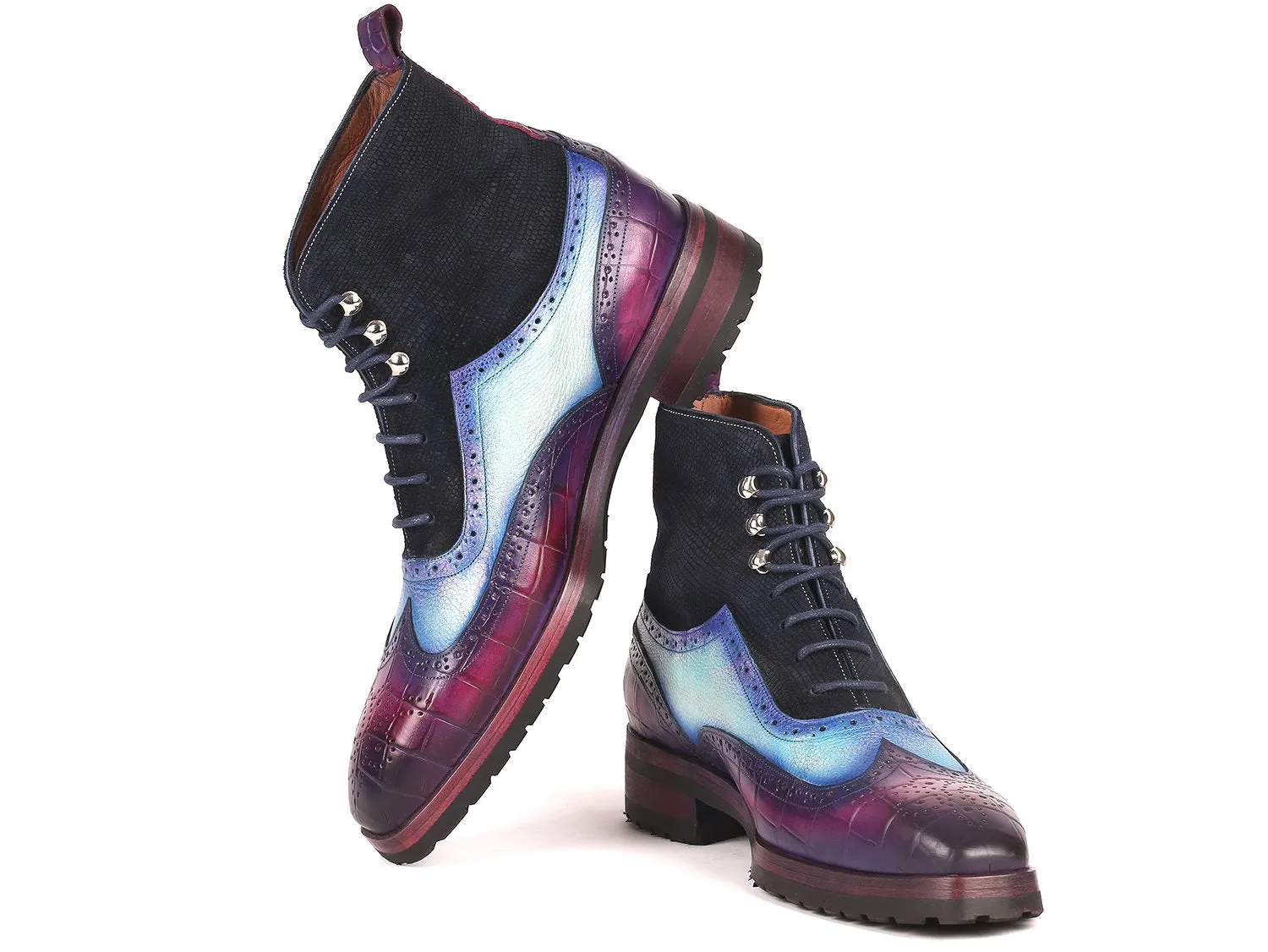 Paul Parkman Schuhe Paul Parkman Herren Wingtip Gummisohlen Stiefel in Lila, Hellblau & Marine