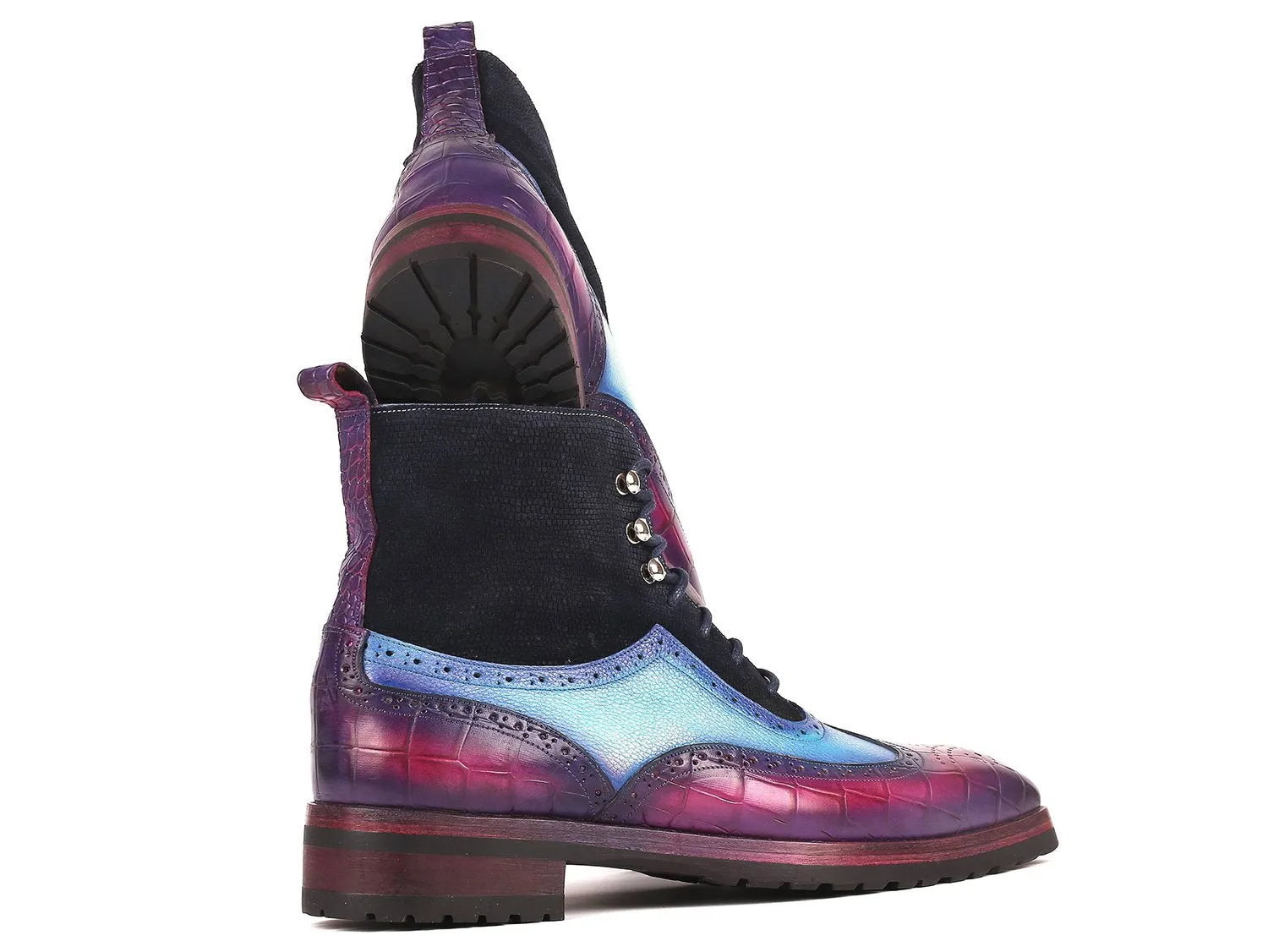 Paul Parkman Schuhe Paul Parkman Herren Wingtip Gummisohlen Stiefel in Lila, Hellblau & Marine