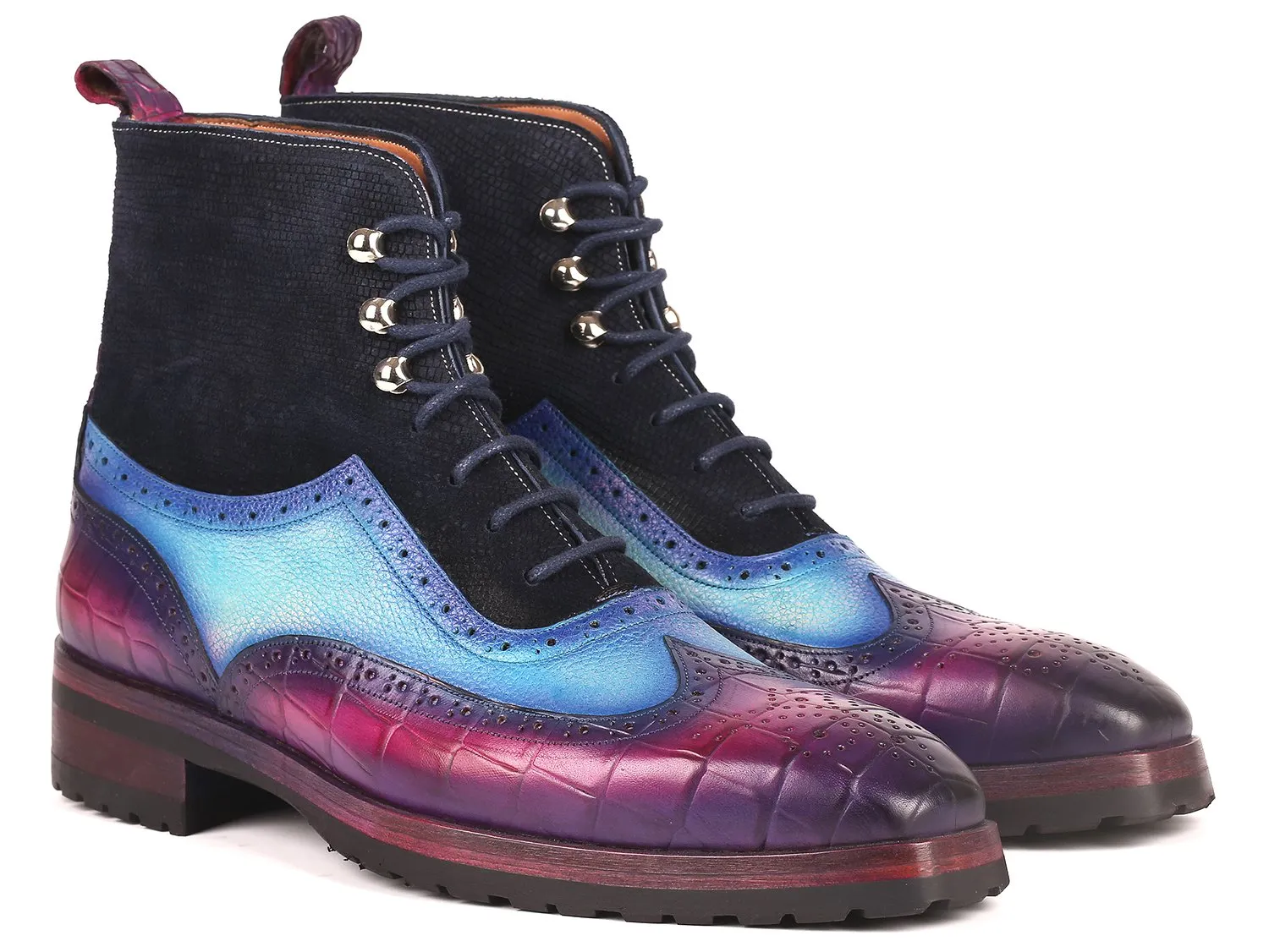 Paul Parkman Schuhe Paul Parkman Herren Wingtip Gummisohlen Stiefel in Lila, Hellblau & Marine