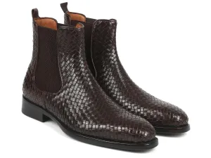 Paul Parkman Schuhe Paul Parkman Herren Geflochtene Leder Chelsea Stiefel in Schokoladenbraun