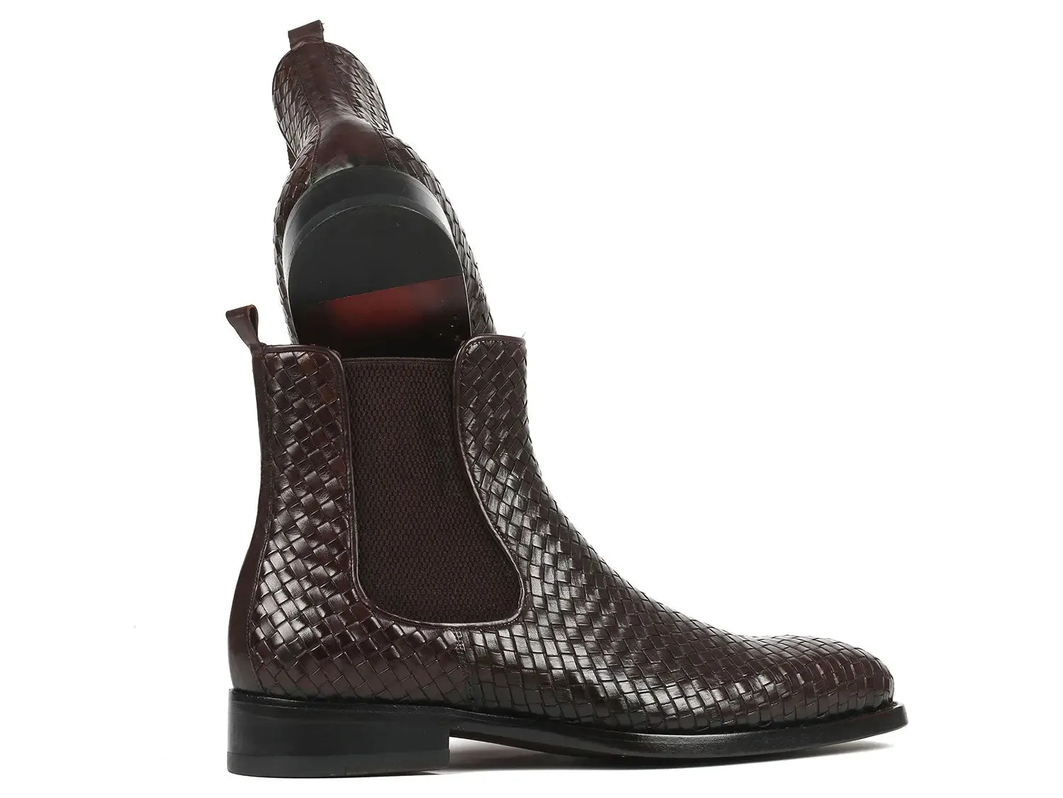 Paul Parkman Schuhe Paul Parkman Herren Geflochtene Leder Chelsea Stiefel in Schokoladenbraun