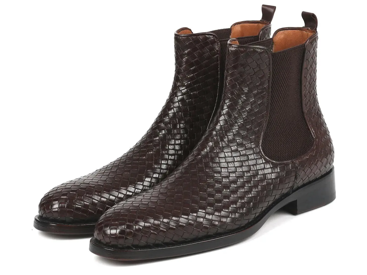 Paul Parkman Schuhe Paul Parkman Herren Geflochtene Leder Chelsea Stiefel in Schokoladenbraun
