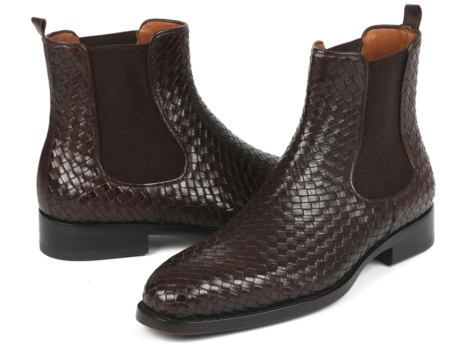 Paul Parkman Schuhe Paul Parkman Herren Geflochtene Leder Chelsea Stiefel in Schokoladenbraun