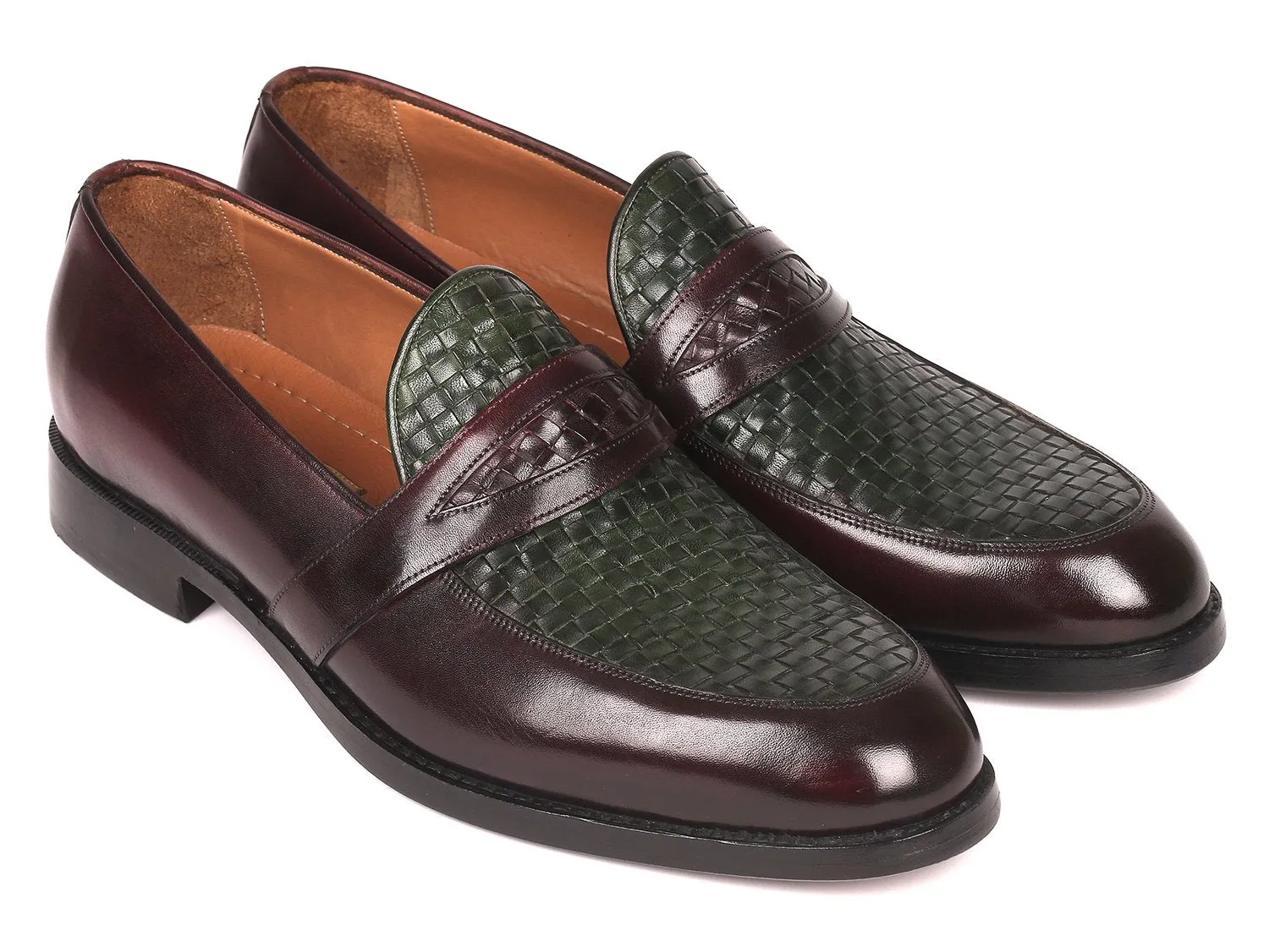 Paul Parkman Schuhe Paul Parkman Herrengeflochtene Lederschlupfer in Braun & Grün