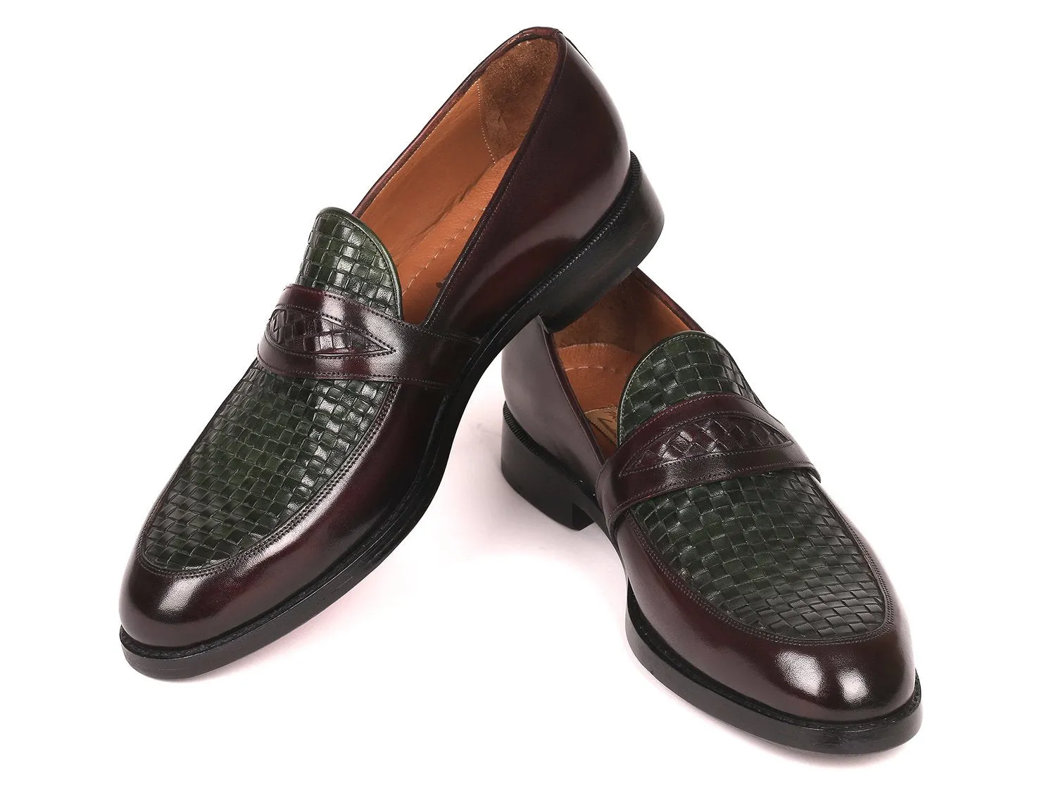 Paul Parkman Schuhe Paul Parkman Herrengeflochtene Lederschlupfer in Braun & Grün