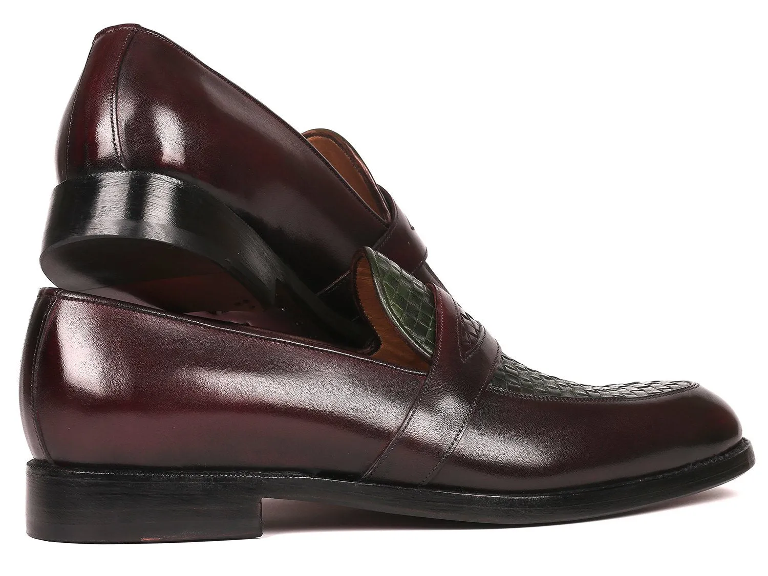 Paul Parkman Schuhe Paul Parkman Herrengeflochtene Lederschlupfer in Braun & Grün