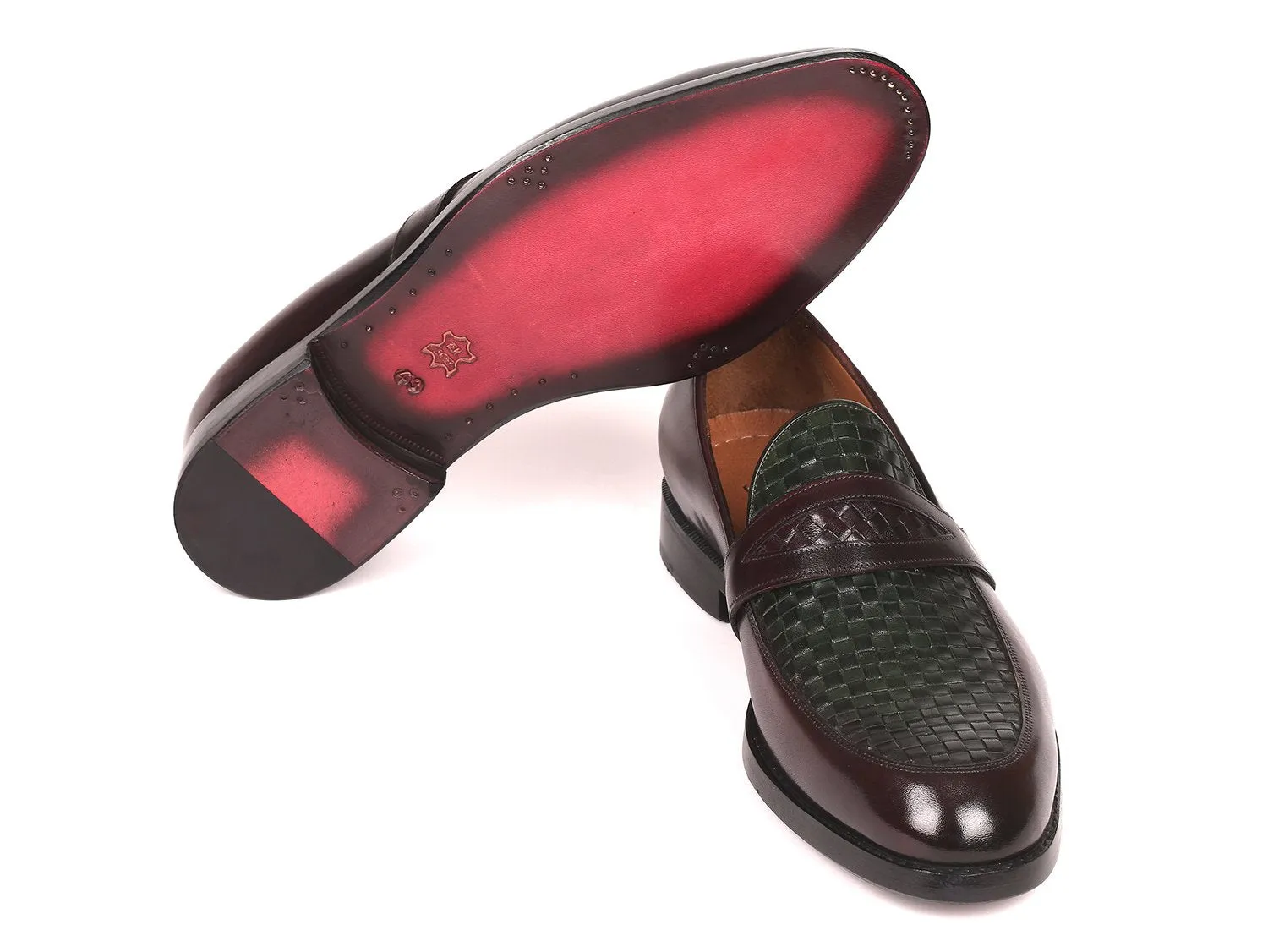 Paul Parkman Schuhe Paul Parkman Herrengeflochtene Lederschlupfer in Braun & Grün