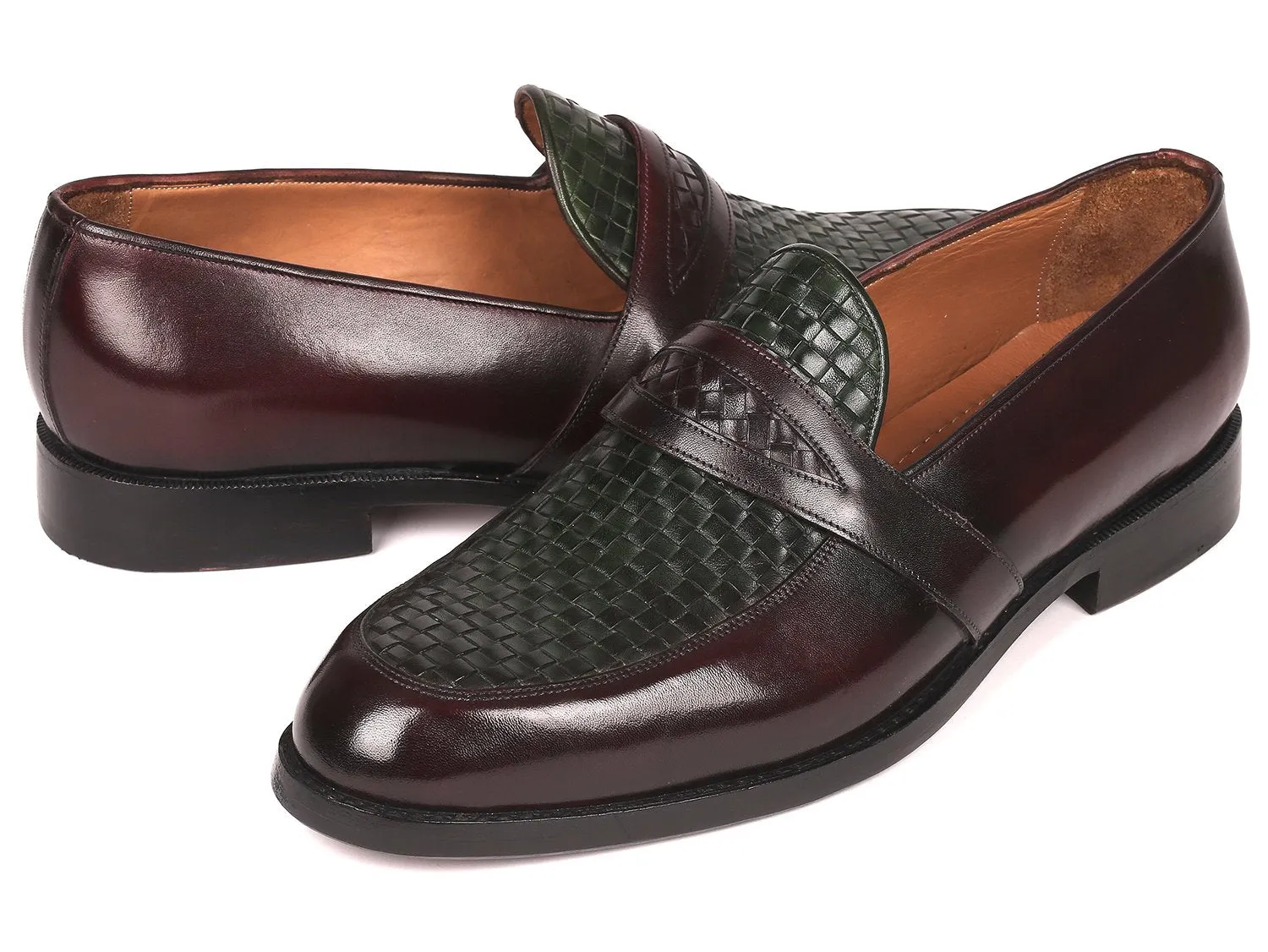 Paul Parkman Schuhe Paul Parkman Herrengeflochtene Lederschlupfer in Braun & Grün