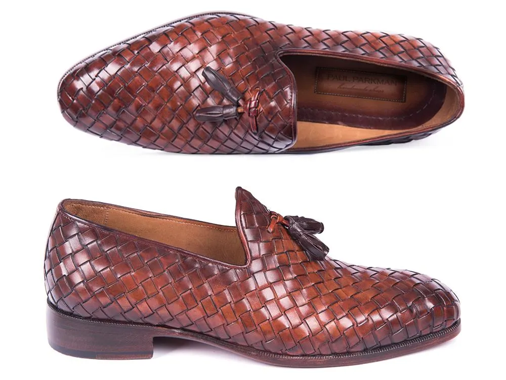 Paul Parkman Schuhe Paul Parkman Herren Geflochtene Lederquasten-Loafer in Braun