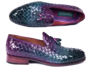 Paul Parkman Schuhe Paul Parkman Herren Gewebte Leder Quasten Loafers in Mehrfarbig