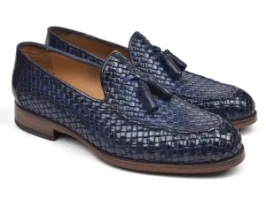 Paul Parkman Schuhe Paul Parkman Herren Geflochtene Lederquasten-Loafer in Marineblau