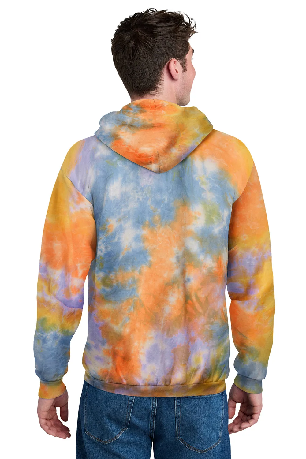 Port & Company Herren Kristall-Tie-Dye Kapuzenpullover Hoodie mit Kangaroo-Tasche - Sherbet