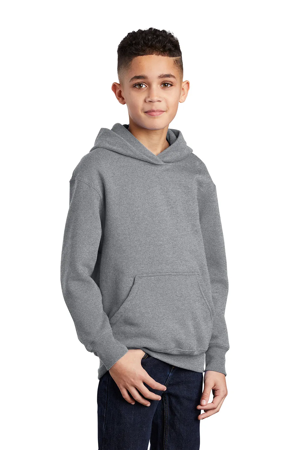 Port & Company Youth Core Pill Resistant Fleece Kapuzenpullover Hoodie mit Kangaroo-Tasche - Heather Grey