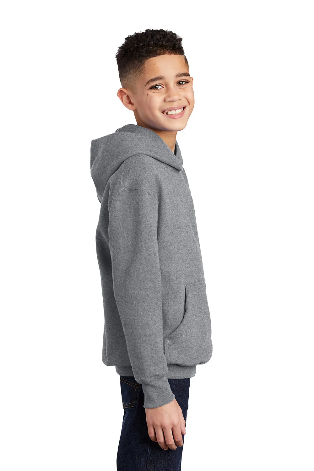 Port & Company Youth Core Pill Resistant Fleece Kapuzenpullover Hoodie mit Kangaroo-Tasche - Heather Grey