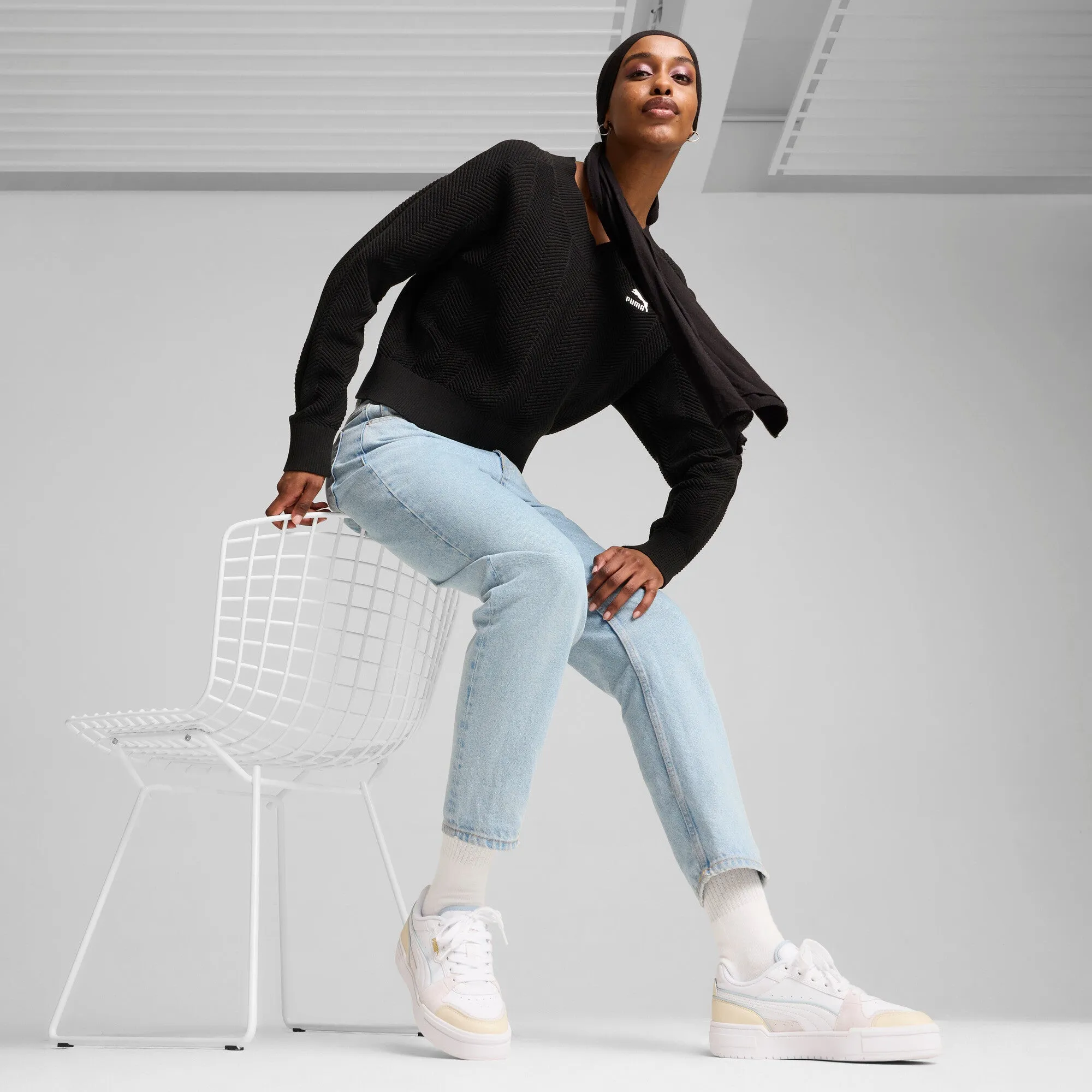 PUMA Damen T7 Strick-V-Ausschnitt Crew