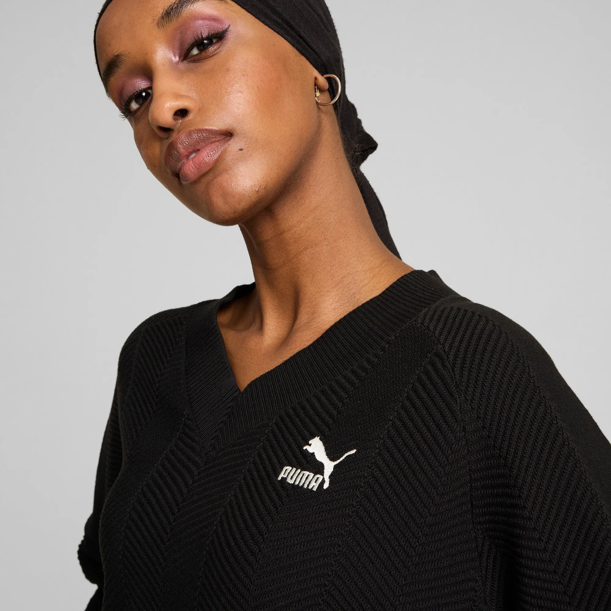 PUMA Damen T7 Strick-V-Ausschnitt Crew