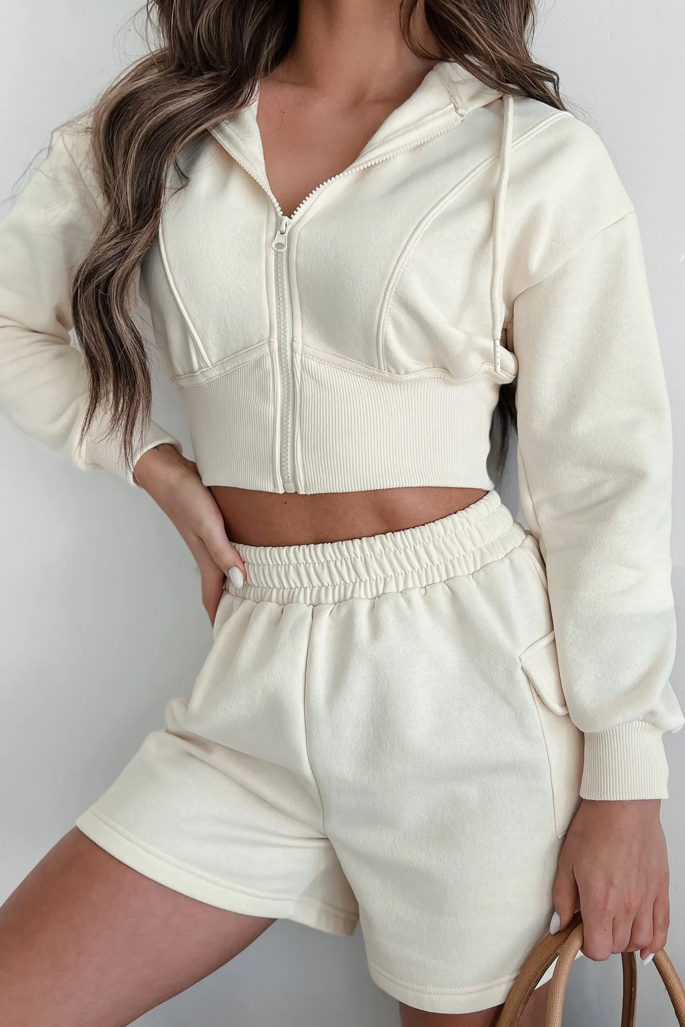 Rawlin Crop Zipper Hoodie (Elfenbein)