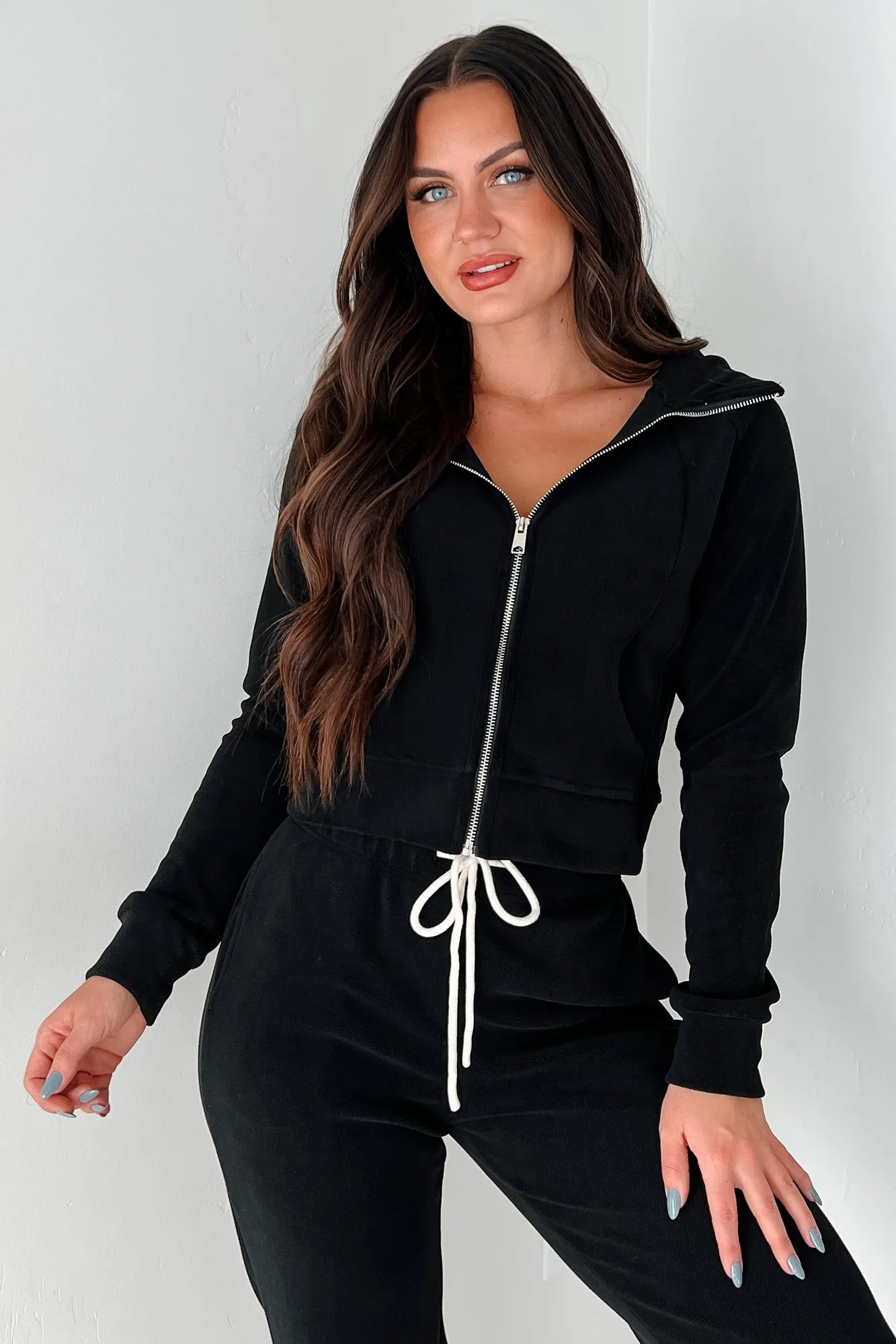 Retro-Refresh Kapuzen-Fleece-Jacke (Schwarz)