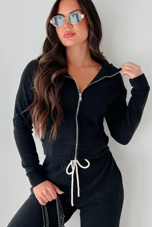 Retro-Refresh Kapuzen-Fleece-Jacke (Schwarz)